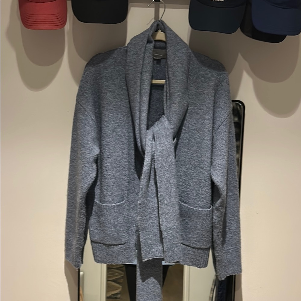 Anthropologie Blue Open Front Cardigan w scarf